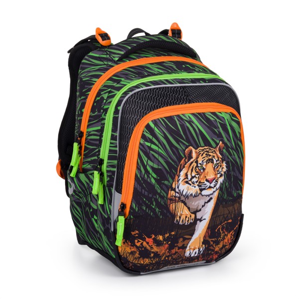 Trzykomorowy plecak szkolny z wyjmowanym pasem biodrowym – tygrys