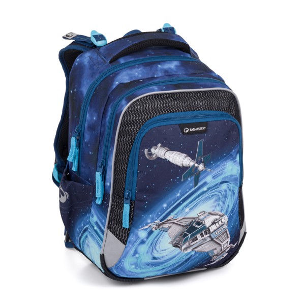 Trzykomorowy plecak szkolny z wyjmowanym pasem biodrowym – kosmiczna baza