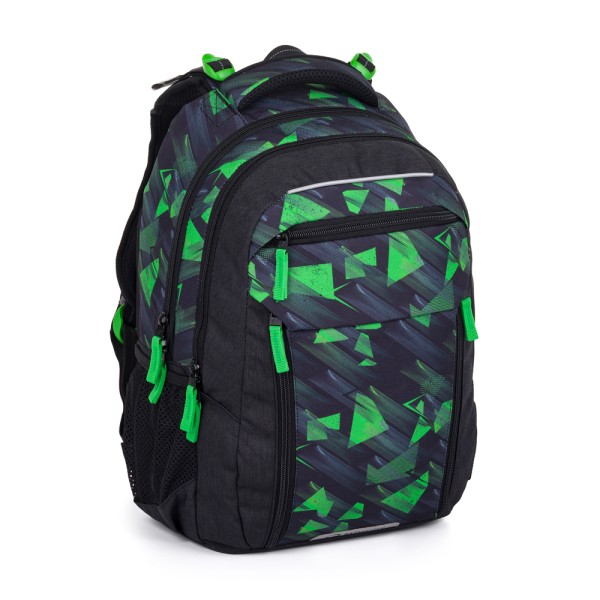 Dwukomorowy plecak szkolny z wyjmowanym pasem biodrowym – czarno-zielony